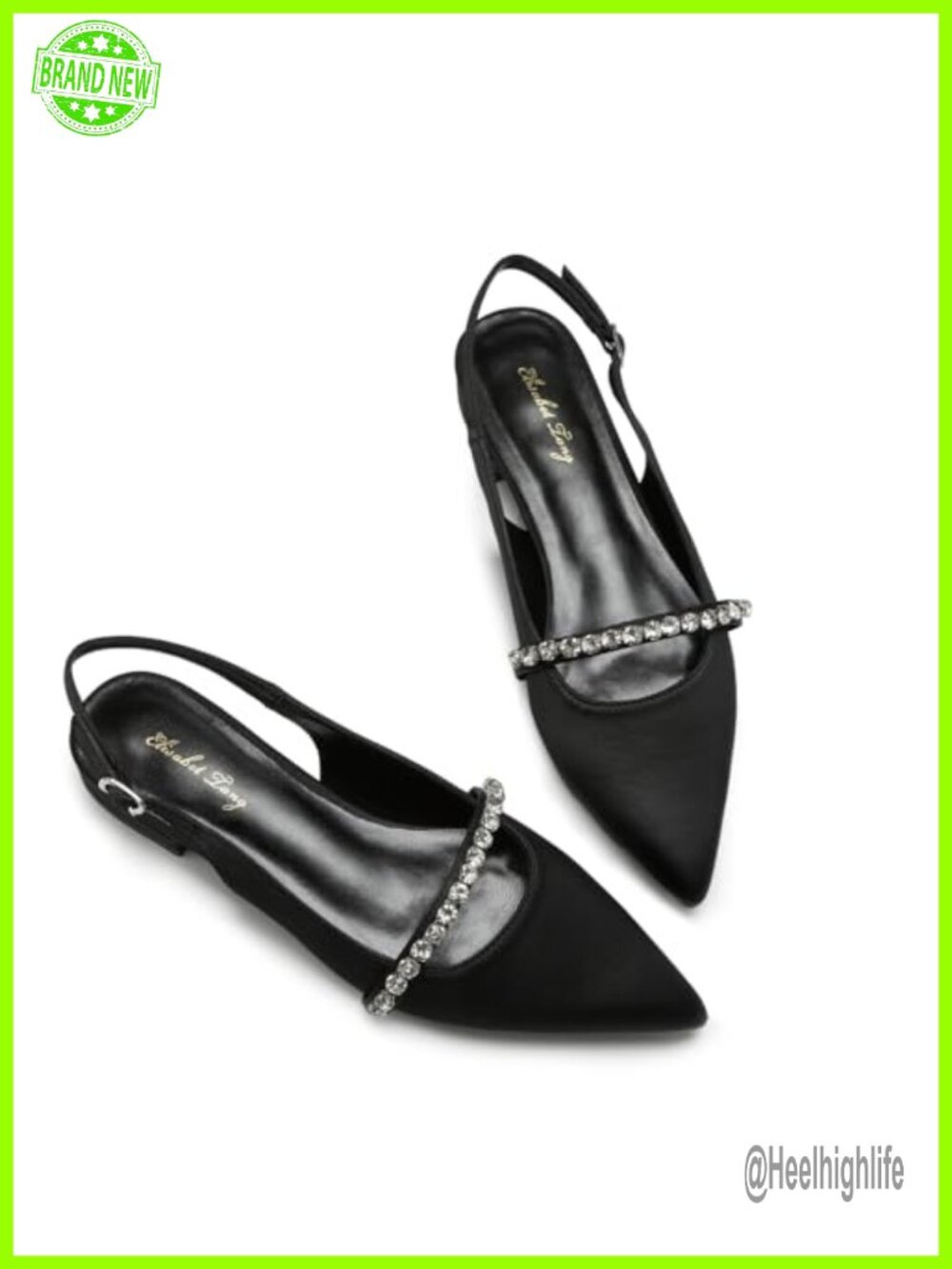 Women's Rhinestone Slingback Flats Pointed Toe Dress Shoes Low Heel